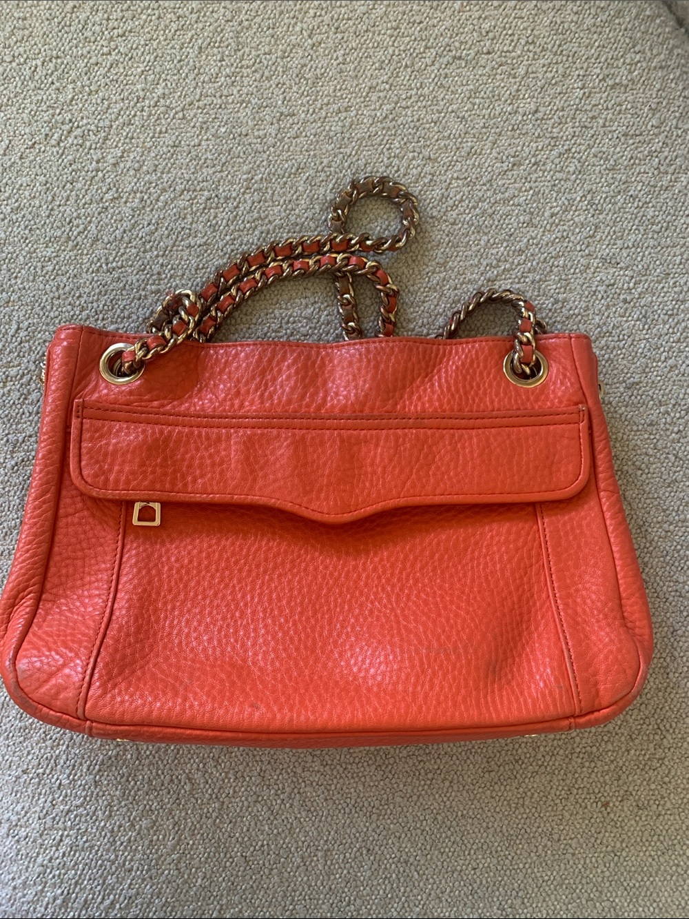Rebecca Minkoff Coral-Red Pebbled Leather Chain Shoulder Bag - Picture 2 of 4